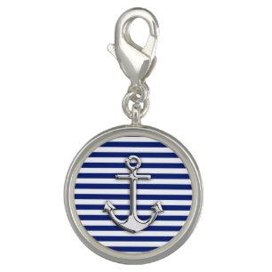 Chrome Anchor on Navy Stripes Charm