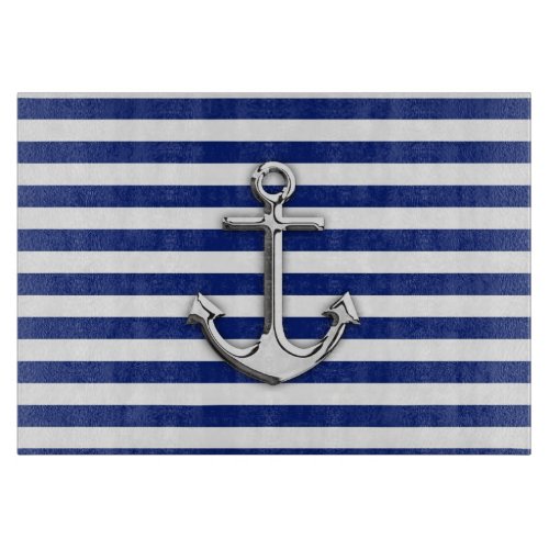 Chrome Anchor on Navy Stripes Cutting Board