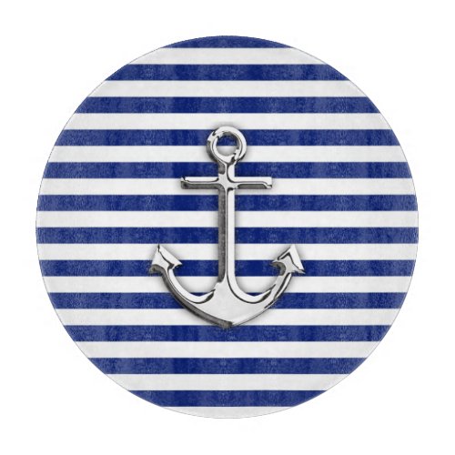 Chrome Anchor on Navy Stripes Cutting Board