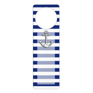 Chrome Anchor on Navy Stripes Door Hanger