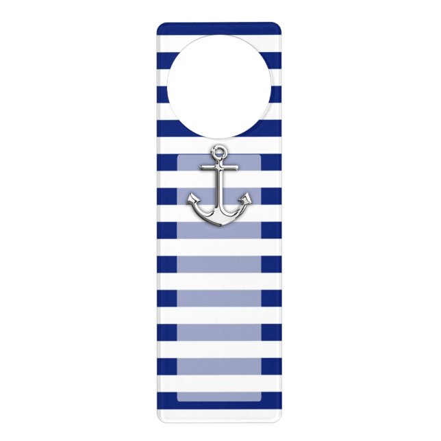 Chrome Anchor on Navy Stripes Door Hanger (Front)