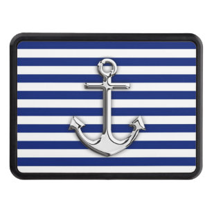 Chrome Anchor on Navy Stripes Hitch Cover