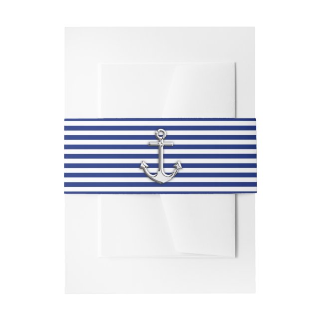 Chrome Anchor on Navy Stripes Invitation Belly Band (Front Example)