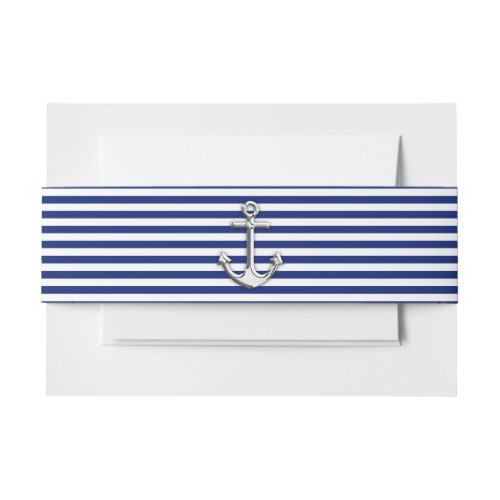 Chrome Anchor on Navy Stripes Invitation Belly Band