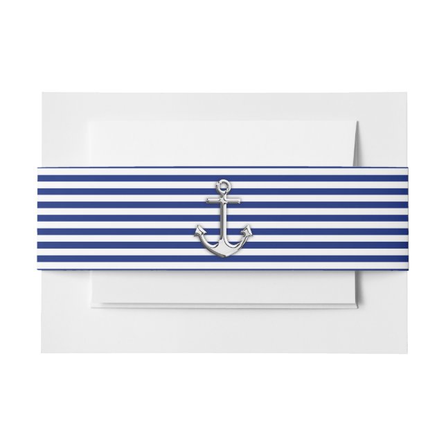 Chrome Anchor on Navy Stripes Invitation Belly Band (Front Example)