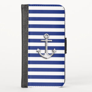 Chrome Anchor on Navy Stripes iPhone X Wallet Case
