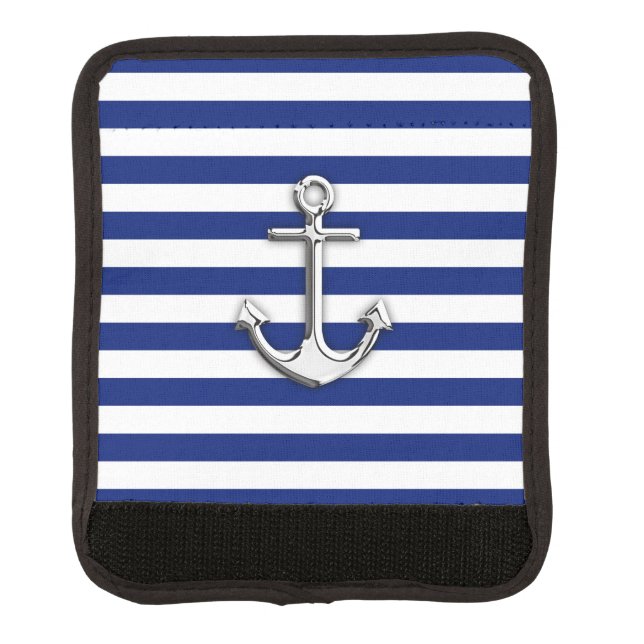Chrome Anchor on Navy Stripes Luggage Handle Wrap (Front)