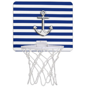 Chrome Anchor on Navy Stripes Mini Basketball Hoop