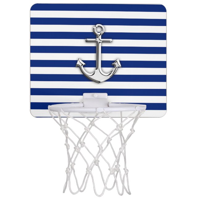 Chrome Anchor on Navy Stripes Mini Basketball Hoop (Front)