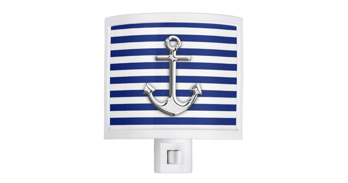 Chrome Anchor On Navy Stripes Night Light Zazzle Com