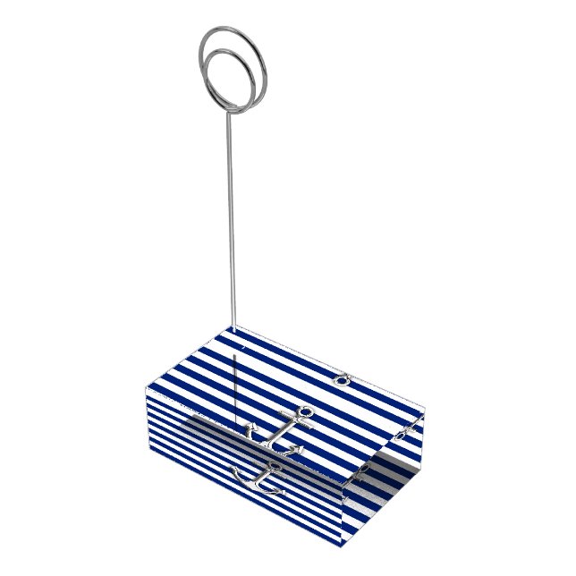 Chrome Anchor on Navy Stripes Place Card Holder (Corner)