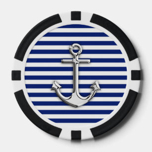 Chrome Anchor on Navy Stripes Poker Chips