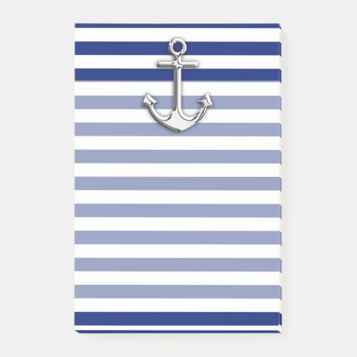 Chrome Anchor on Navy Stripes Post_it Notes