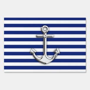 Chrome Anchor on Navy Stripes Sign
