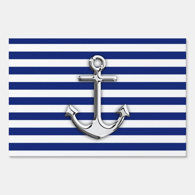 Chrome Anchor on Navy Stripes Sign (Front)