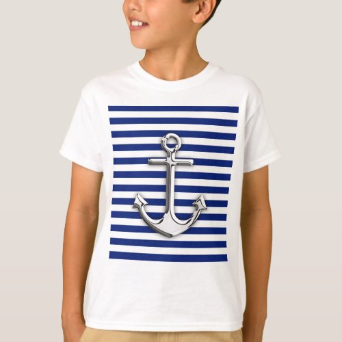 Chrome Anchor on Navy Stripes T_Shirt