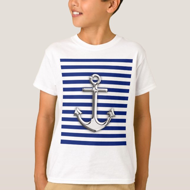 Chrome Anchor on Navy Stripes T-Shirt (Front)
