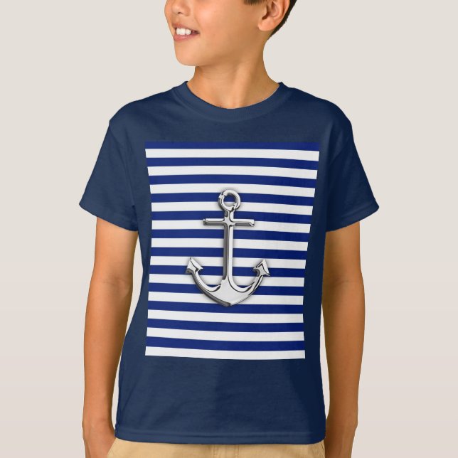 Chrome Anchor on Navy Stripes T-Shirt (Front)