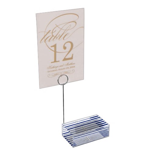 Chrome Anchor on Navy Stripes Table Card Holder