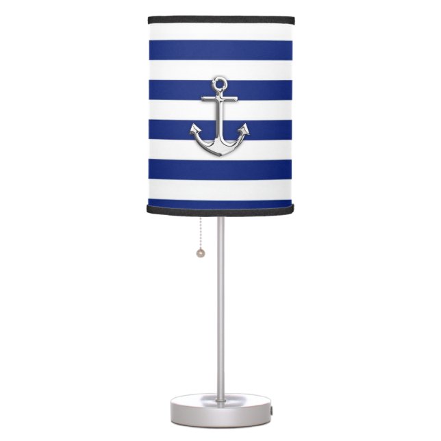 Chrome Anchor on Navy Stripes Table Lamp (Right)