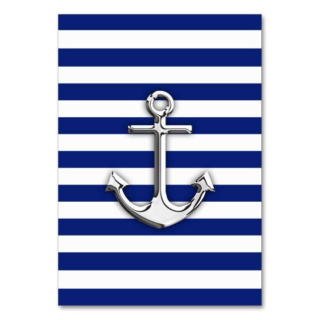 Chrome Anchor on Navy Stripes Table Number (Front)