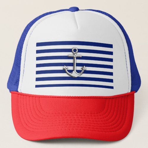 Chrome Anchor on Navy Stripes Trucker Hat