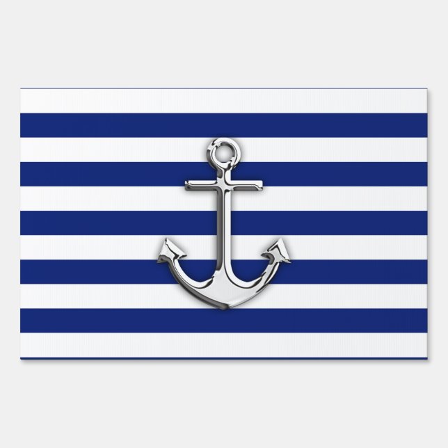 Chrome Anchor on Navy Stripes Yard Sign (Front)