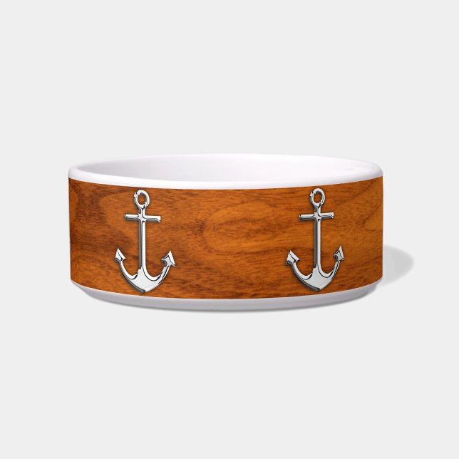 Chrome Anchor on Teak Veneer Style Bowl (Front)