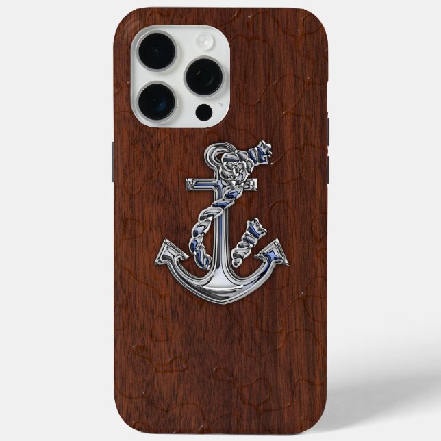 Chrome Anchor on Wet Mahogany Print Case-Mate iPhone Case (Back)