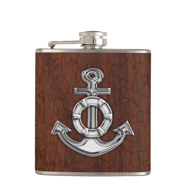 Chrome Anchor on Wet Mahogany Print Flask (Front)