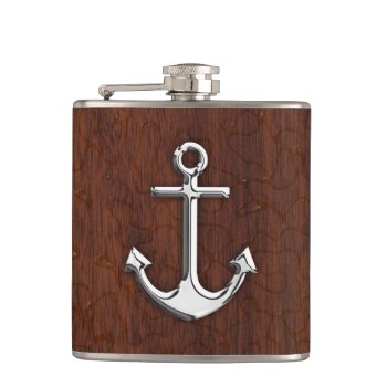 Chrome Anchor On Wet Mahogany Print Flask by CaptainShoppe at Zazzle
