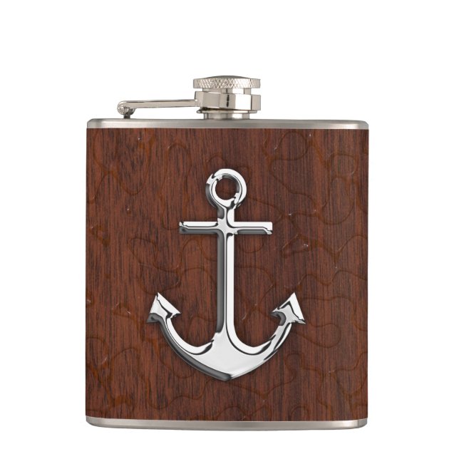 Chrome Anchor on Wet Mahogany Print Flask (Front)