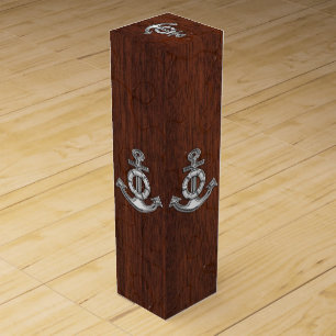 Chrome Anchor on Wet Mahogany Veneer Print Wine Gift Box