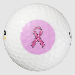 Chrome and Glitter Style Pink Ribbon Awareness Golf Balls