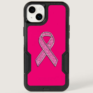 Chrome and Glitter Style Pink Ribbon Awareness OtterBox iPhone 14 Plus Case