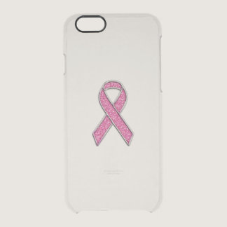 Chrome and Glitter Style Pink Ribbon Awareness Clear iPhone 6/6S Case