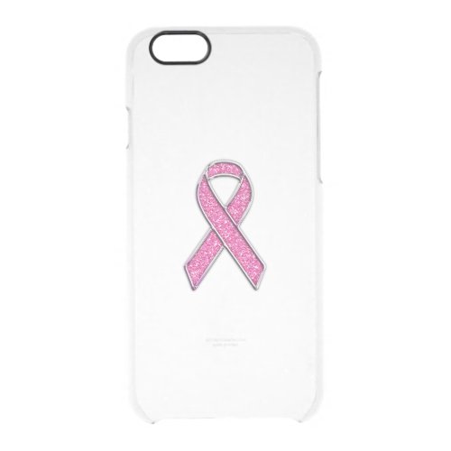 Chrome and Glitter Style Pink Ribbon Awareness Clear iPhone 66S Case