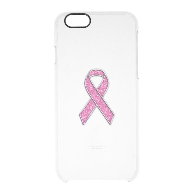 Chrome and Glitter Style Pink Ribbon Awareness Uncommon iPhone Case (Back)