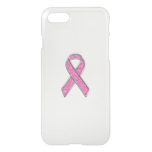 Chrome and Glitter Style Pink Ribbon Awareness iPhone SE/8/7 Case