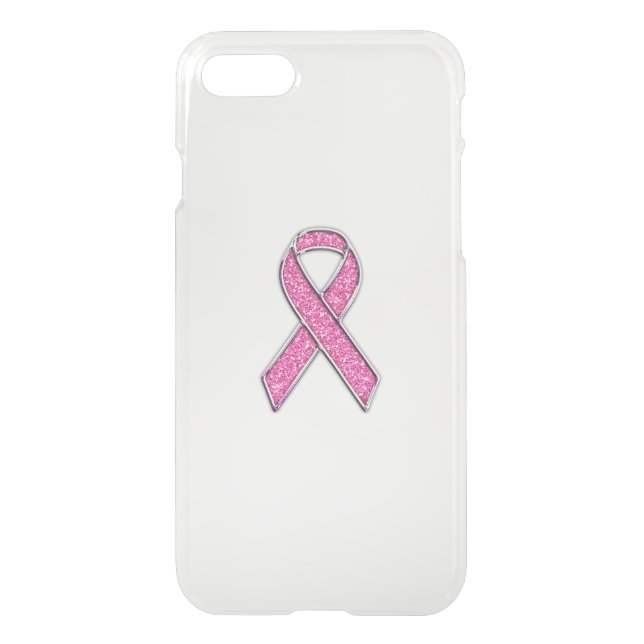 Chrome and Glitter Style Pink Ribbon Awareness Uncommon iPhone Case (Back)