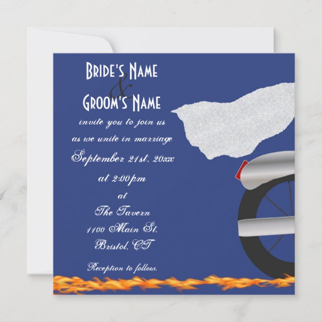Chrome and Lace Biker Wedding Invitation (Front)