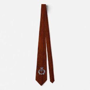 Chrome and Mahogany Wood Scottish Thistle Print Tie