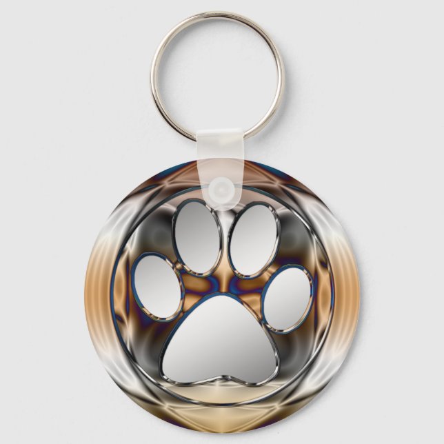 CHROME AND SILVER PAW PRINT KEYCHAIN (Front)