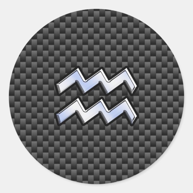 Chrome Aquarius Zodiac Sign Carbon Fiber Styles Classic Round Sticker (Front)