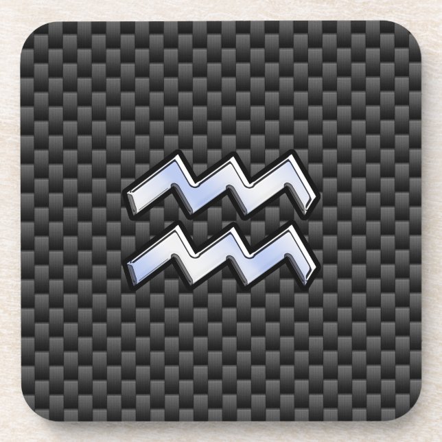 Chrome Aquarius Zodiac Sign Carbon Fiber Styles Drink Coaster (Front)