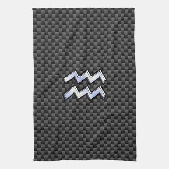 Chrome Aquarius Zodiac Sign Carbon Fiber Styles Kitchen Towel (Vertical)