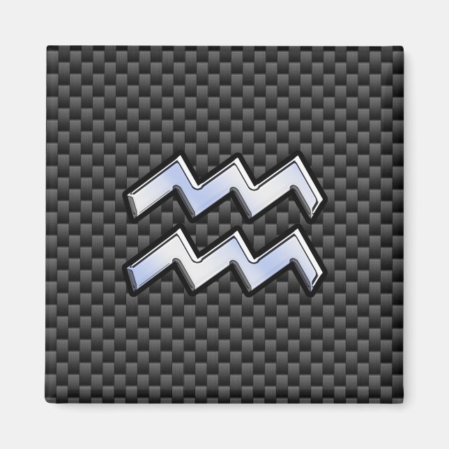 Chrome Aquarius Zodiac Sign Carbon Fiber Styles Magnet (Front)