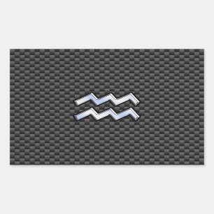 Chrome Aquarius Zodiac Sign Carbon Fiber Styles Rectangular Sticker