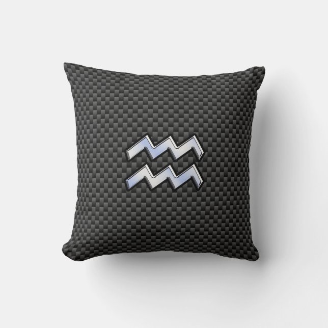 Chrome Aquarius Zodiac Sign Carbon Fiber Styles Throw Pillow (Front)