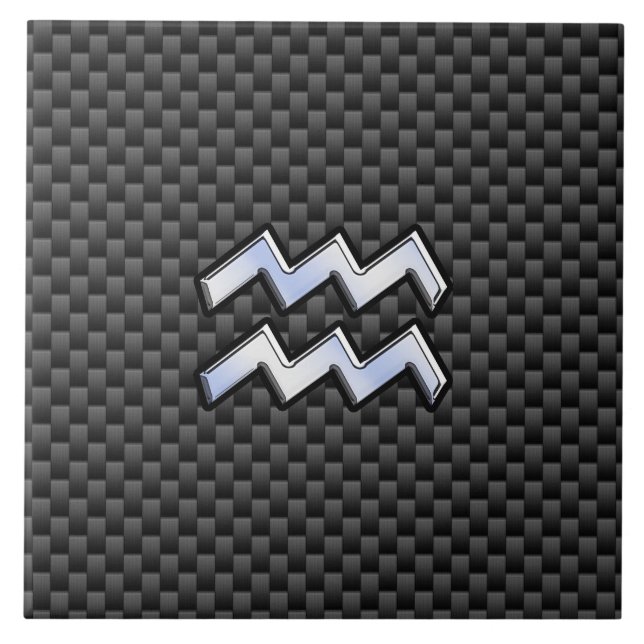 Chrome Aquarius Zodiac Sign Carbon Fiber Styles Tile (Front)
